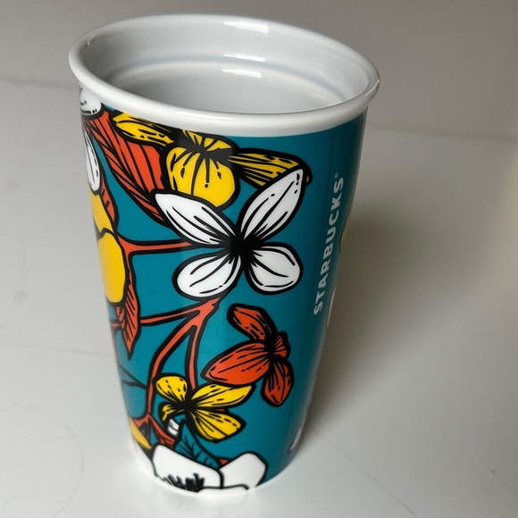 Starbucks Teal with Flowers Ceramic 12oz  Coffee Mug - Picture 3 of 7